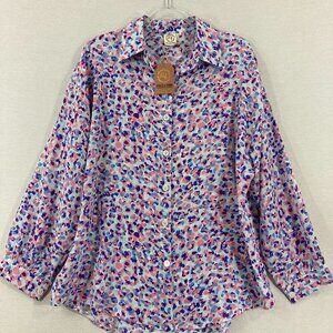 New Grace & Emma size XL Pink Blue Abstract Dot Long Sleeve Button Down